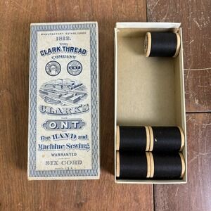 Vintage Clark O.N.T Black Thread Hand And Machine Sewing 5 New Wood Spools